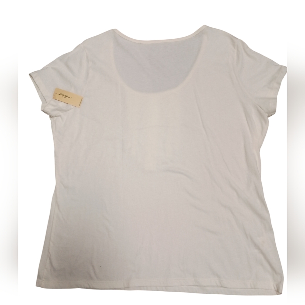 Eddie Bauer Women's XXL top Off-white Short sleeves  Low round neck-line Ruffles - Picture 2 of 8
